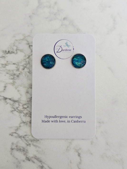 Recycled Paint Pour Stud Earrings – One of a Kind Stainless Steel Earrings