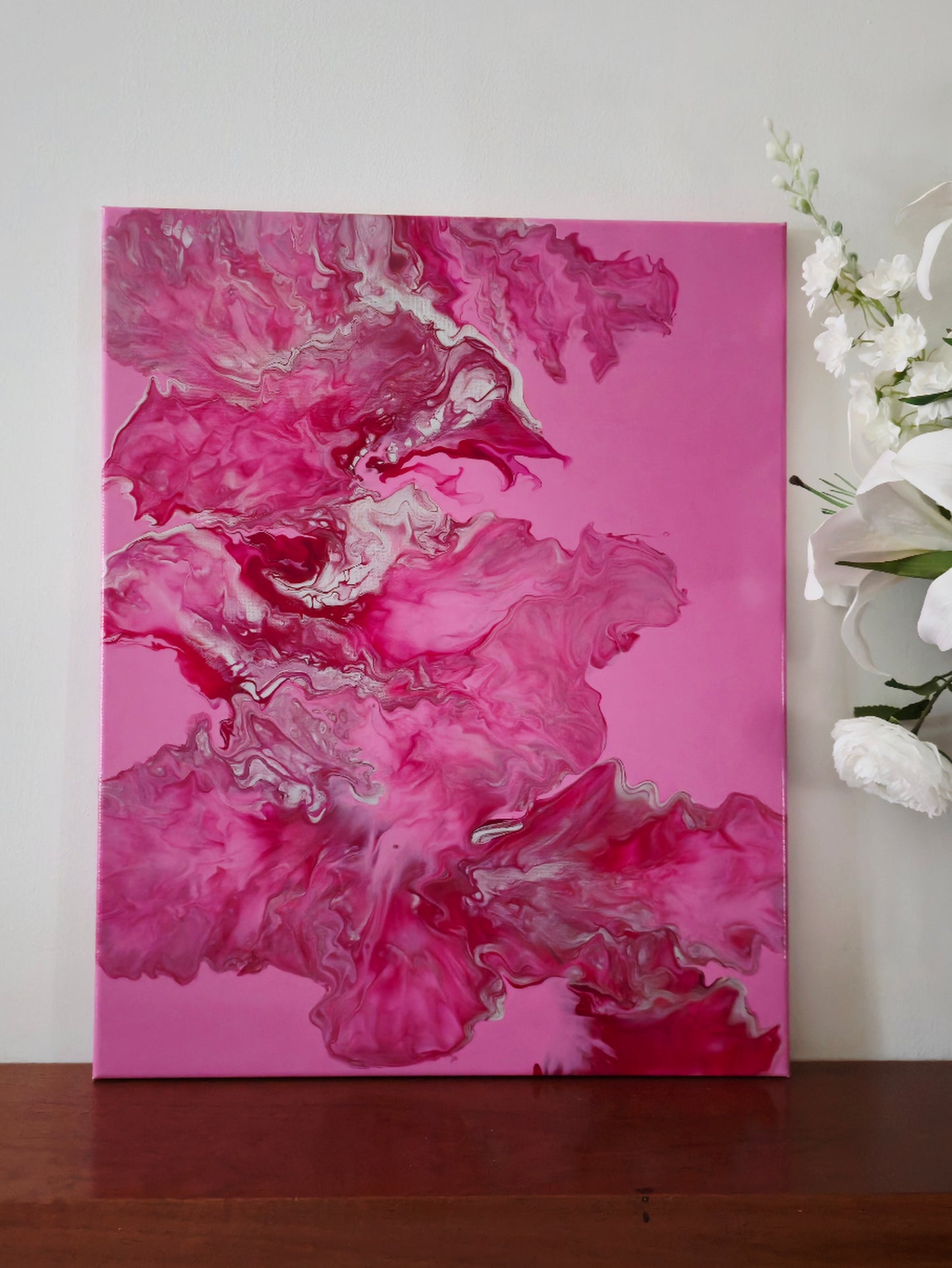 Pink and Silver Statement- Original Abstract Acrylic Pour Painting by Australian Artist - one of a kind