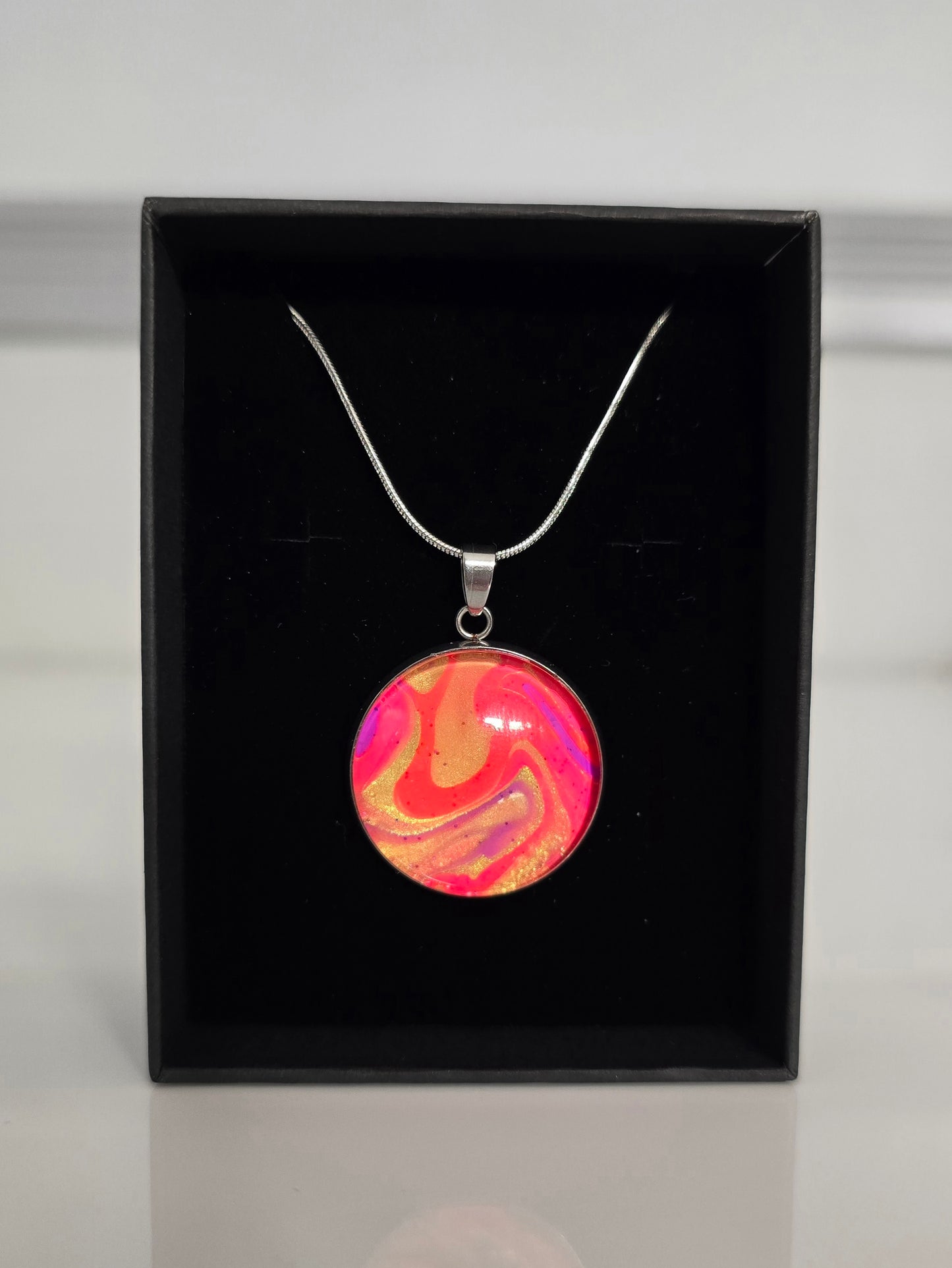 Recycled Paint Pour Jewellery – One of a Kind Stainless Steel Necklace