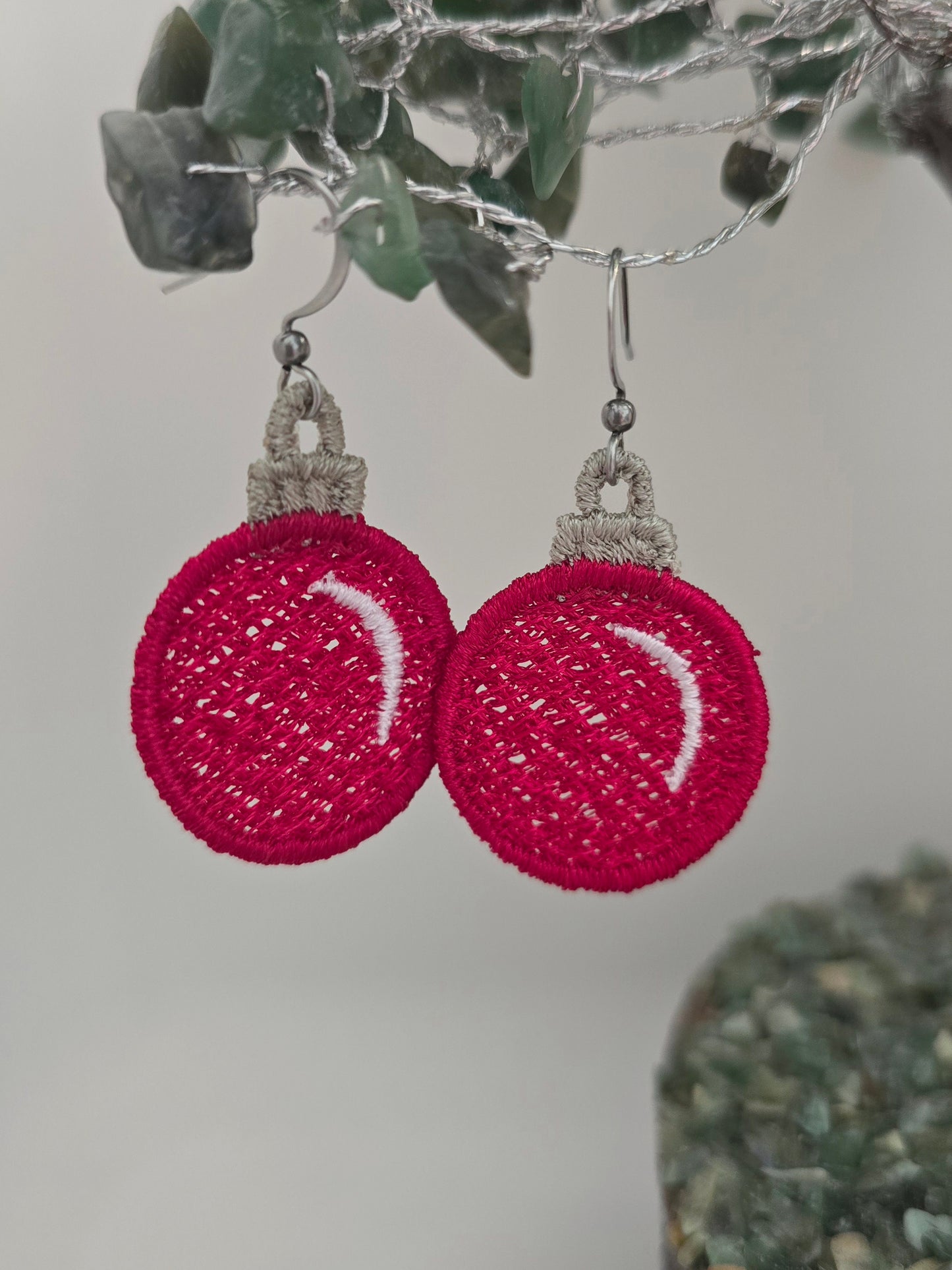 Christmas Bauble Lightweight Embroidered Earrings with Hypoallergenic hooks