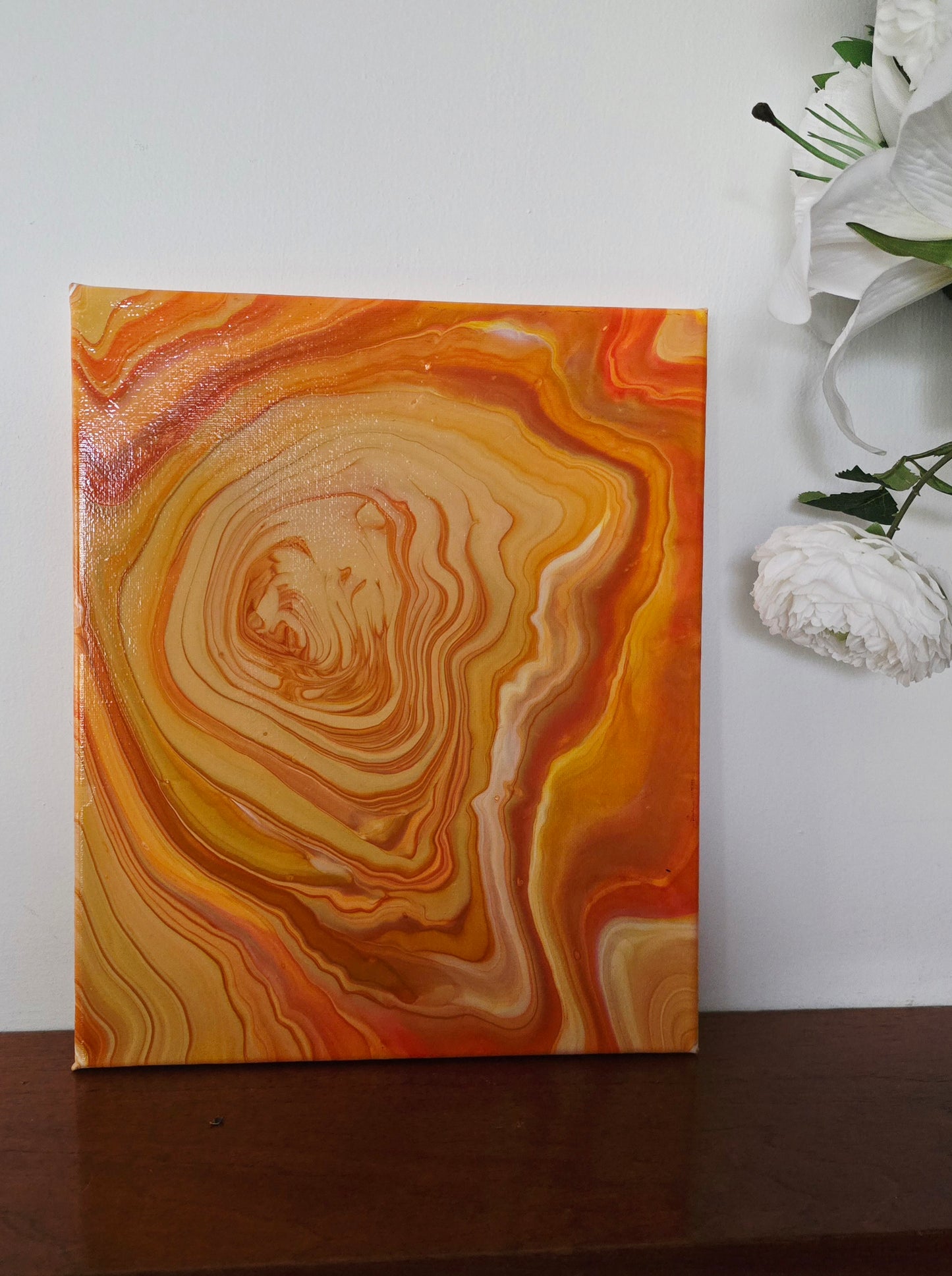 Orange Agate - Original Abstract Acrylic Pour Feature Painting by Australian Artist - one of a kind