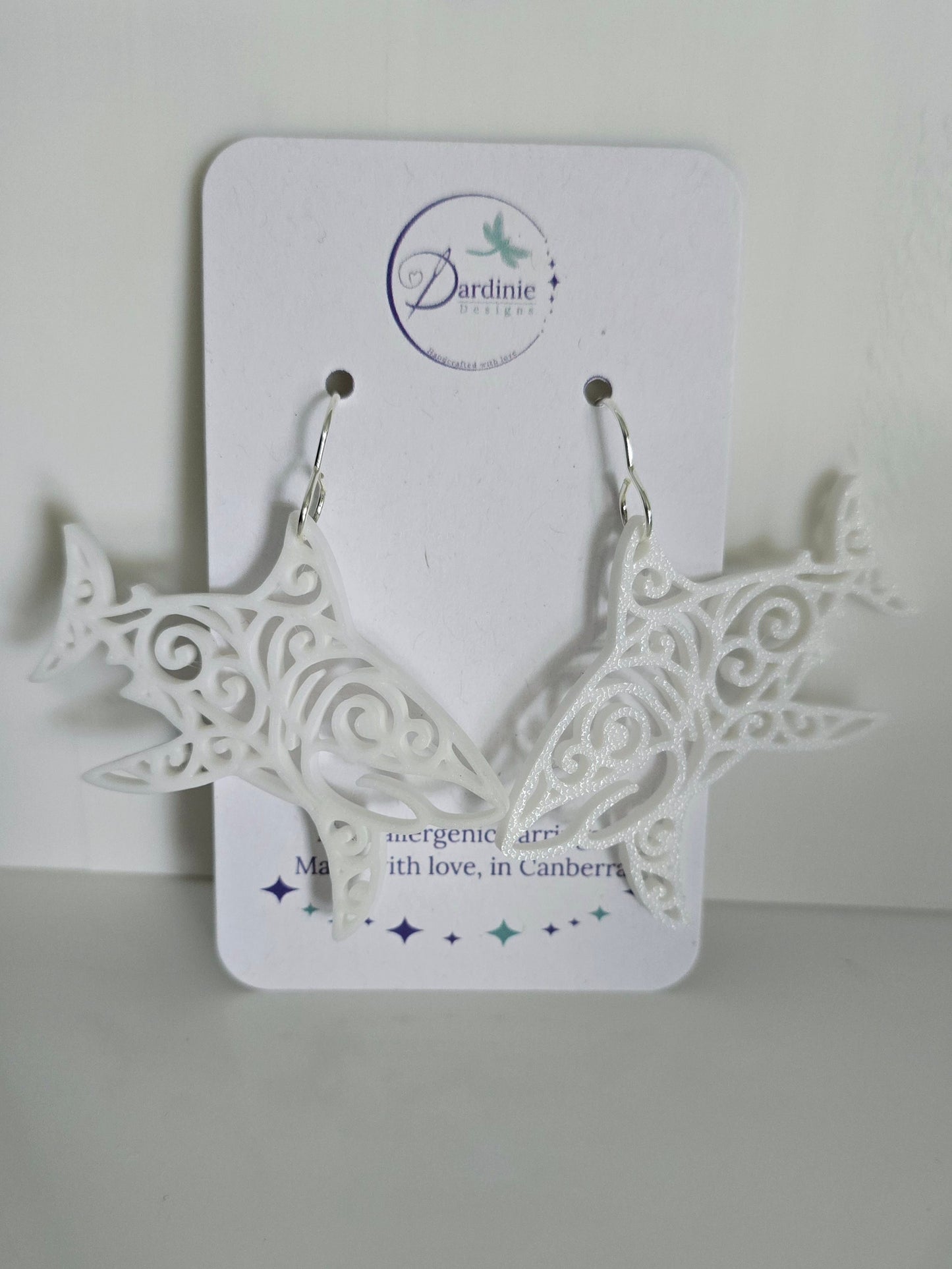 Australian Animal Collection - Great White Shark 3D Printed Earrings with Hypoallergenic Hooks