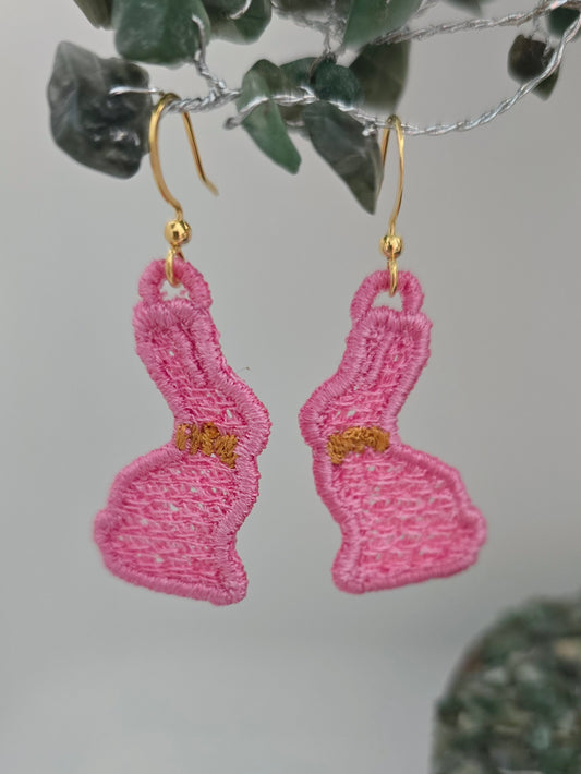 Chocolate Easter Bunny Lightweight Embroidered Earrings with Hypoallergenic hooks