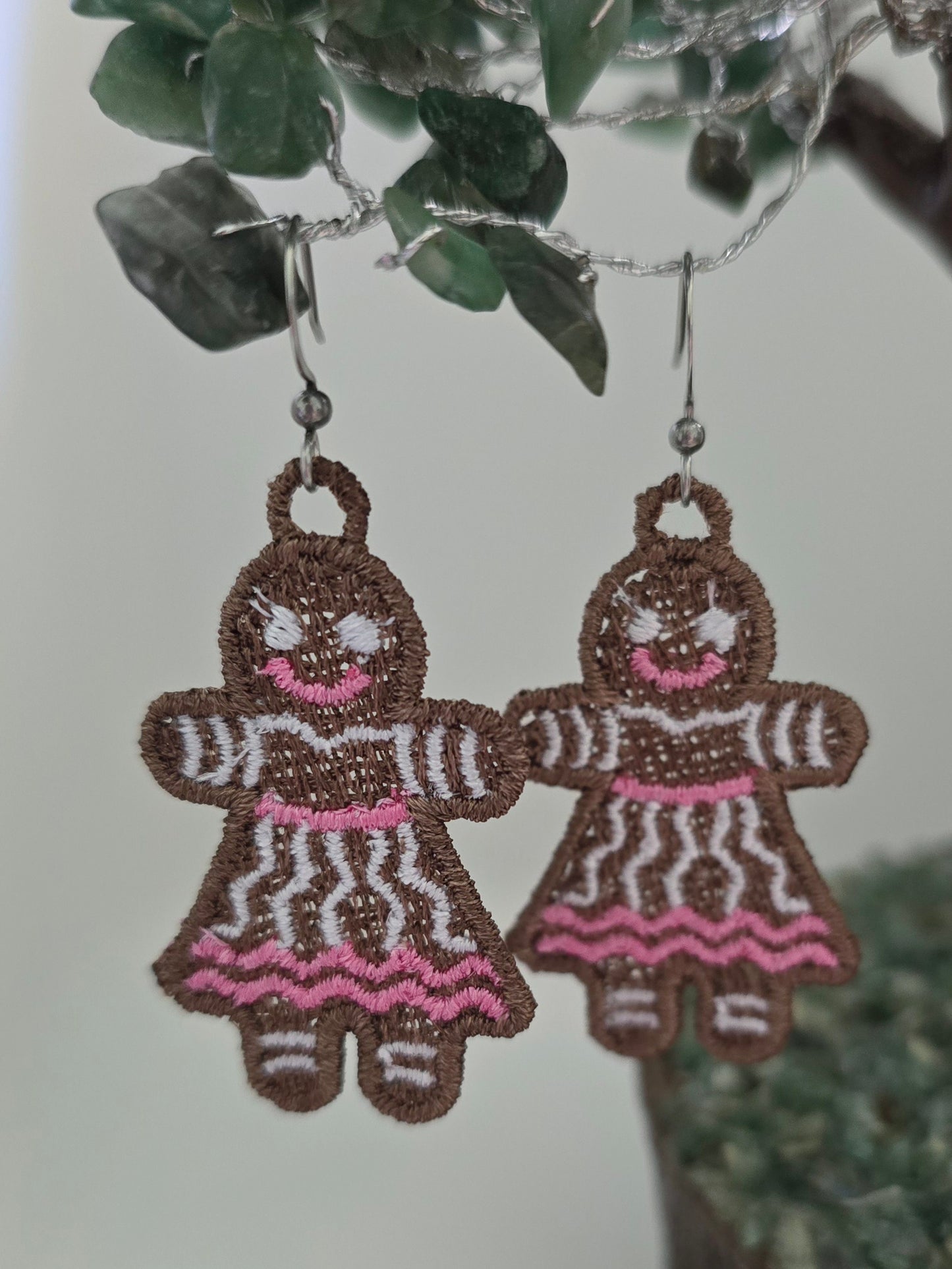 Christmas Gingerbread Girl Lightweight Embroidered Earrings with Hypoallergenic hooks