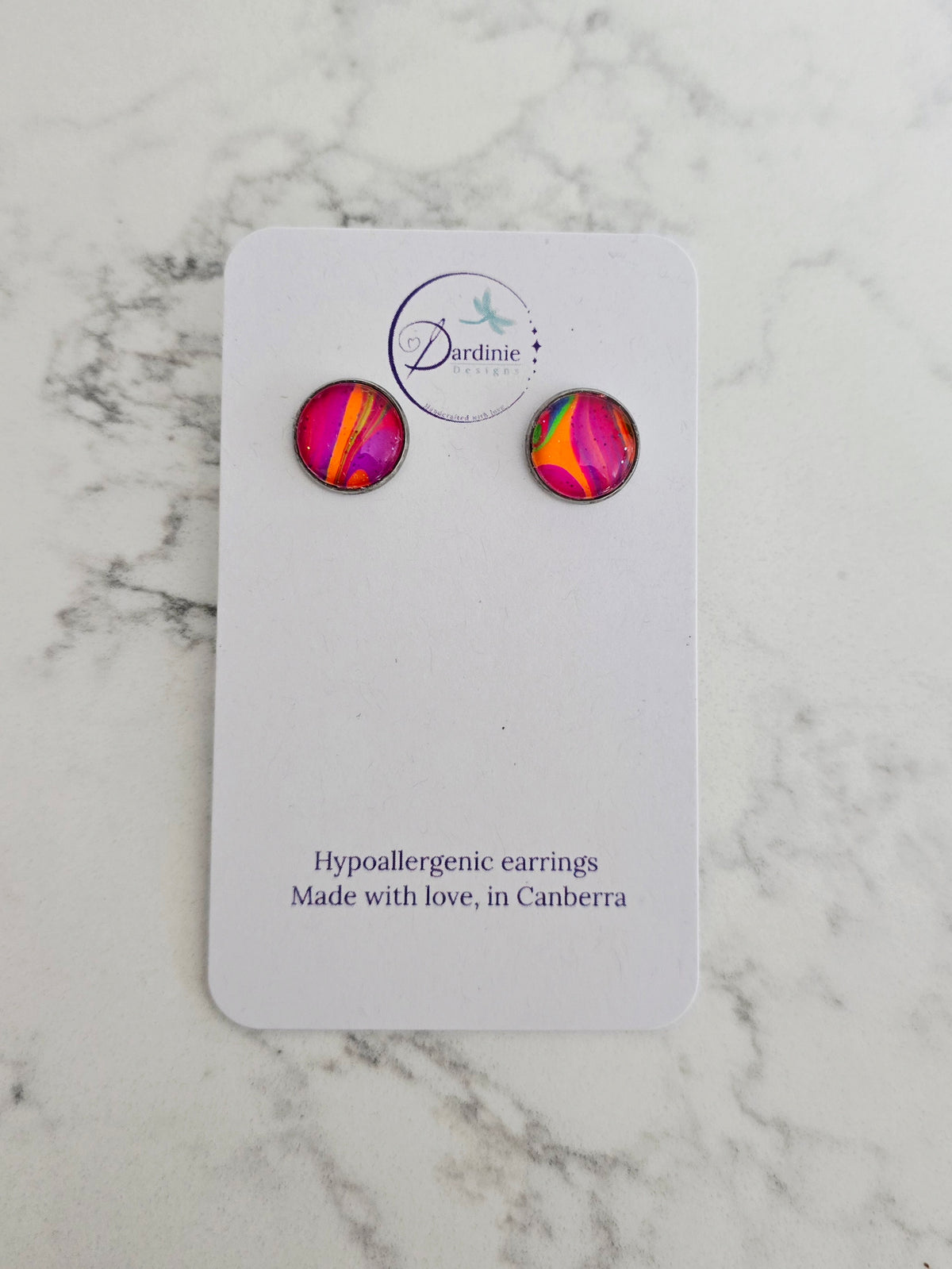 Recycled Paint Pour Stud Earrings – One of a Kind Stainless Steel Earrings