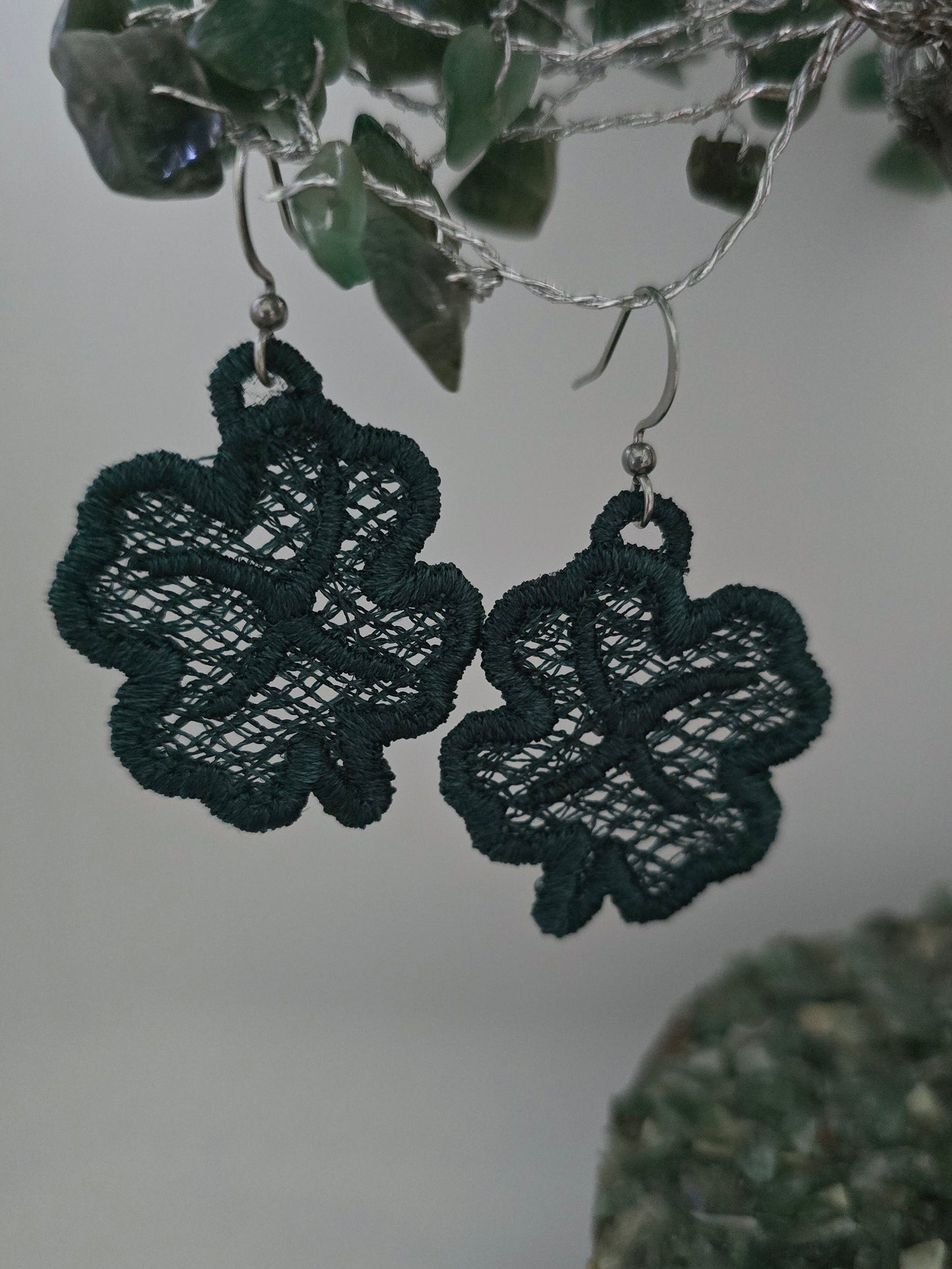 Four Leaf Clover, Lightweight Embroidered Earrings with Hypoallergenic hooks