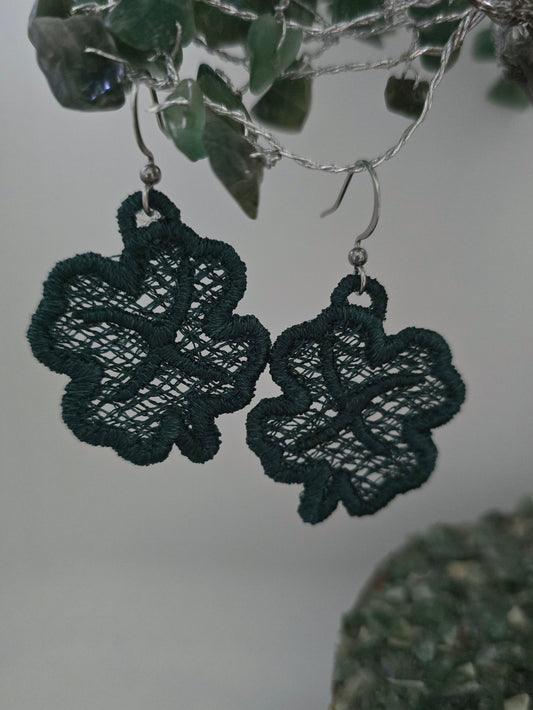 Four Leaf Clover, Lightweight Embroidered Earrings with Hypoallergenic hooks