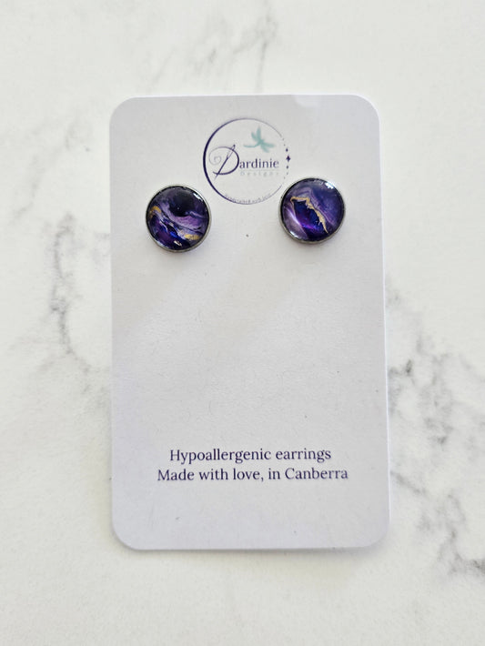 Recycled Paint Pour Stud Earrings – One of a Kind Stainless Steel Earrings