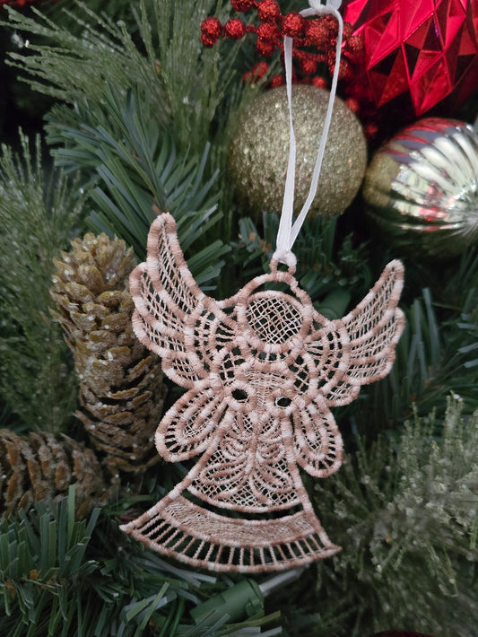 Angel Lace Christmas ornament with satin ribbon