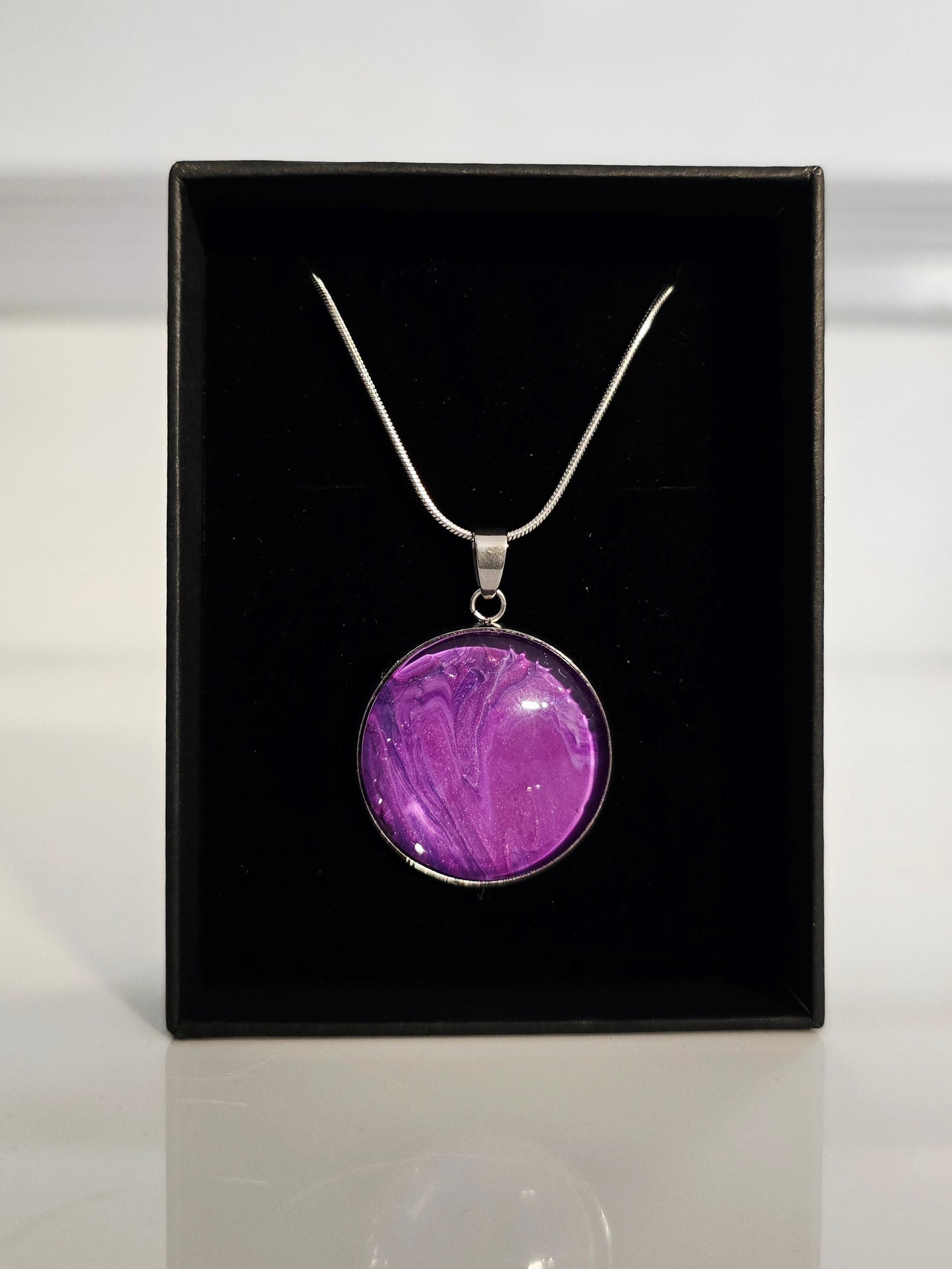 Charoite Painting - Recycled Paint Pour Jewellery – One of a Kind Stainless Steel Necklace