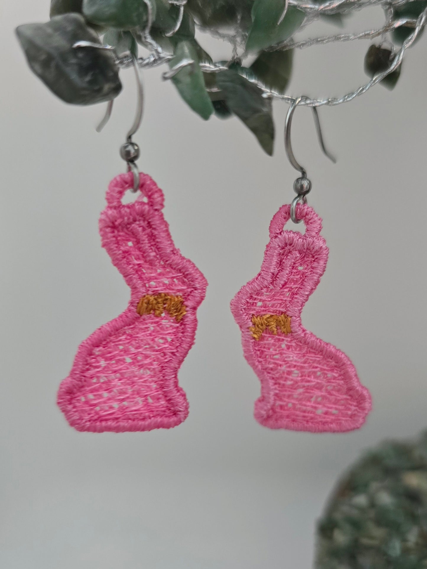 Chocolate Easter Bunny Lightweight Embroidered Earrings with Hypoallergenic hooks