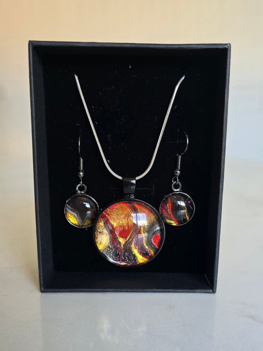 Recycled Paint Pour Jewellery Set – One of a Kind Stainless Steel Necklace & Earrings