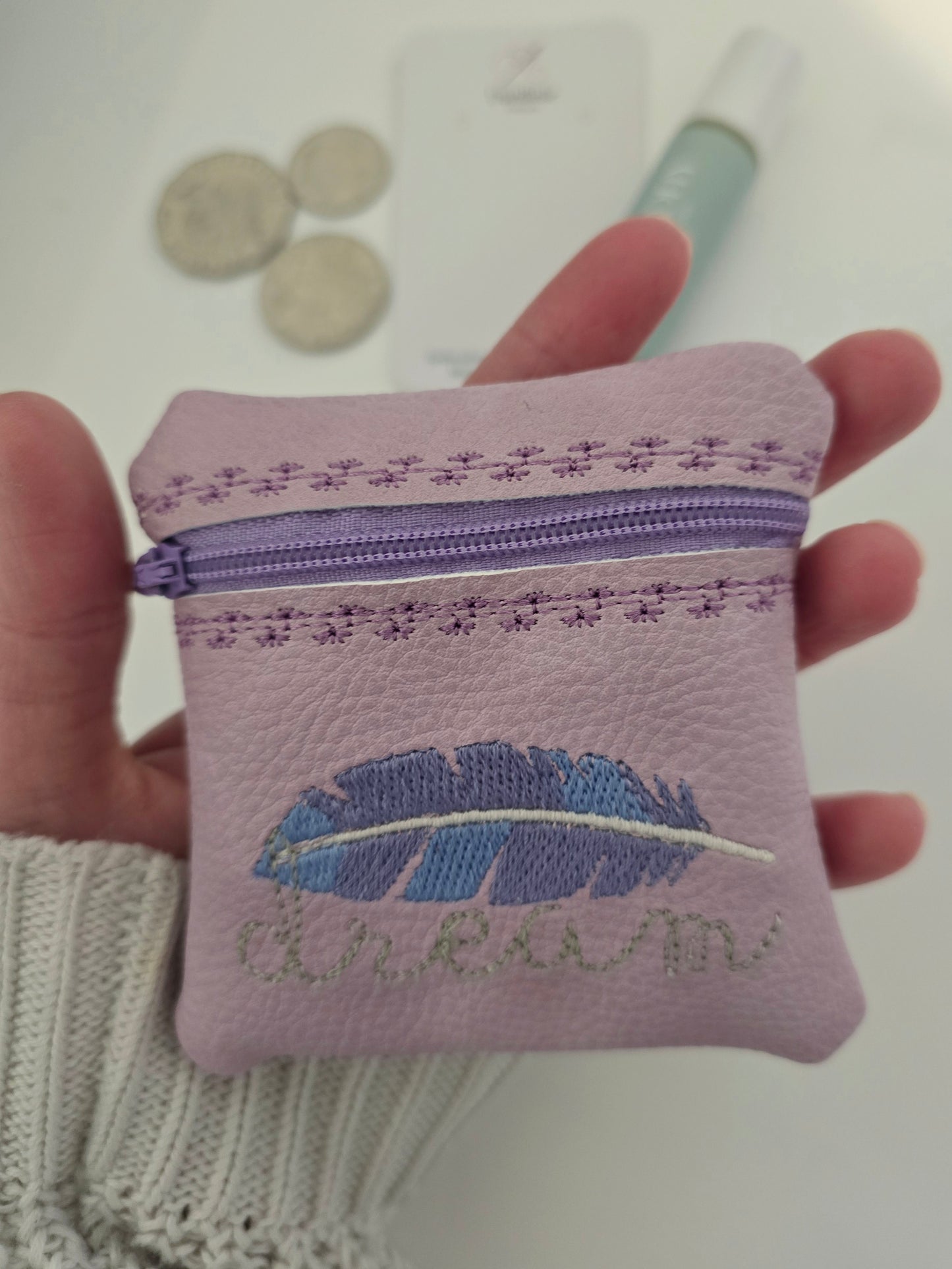 Dream Feather Vinyl Coin Purse - Zip Bag