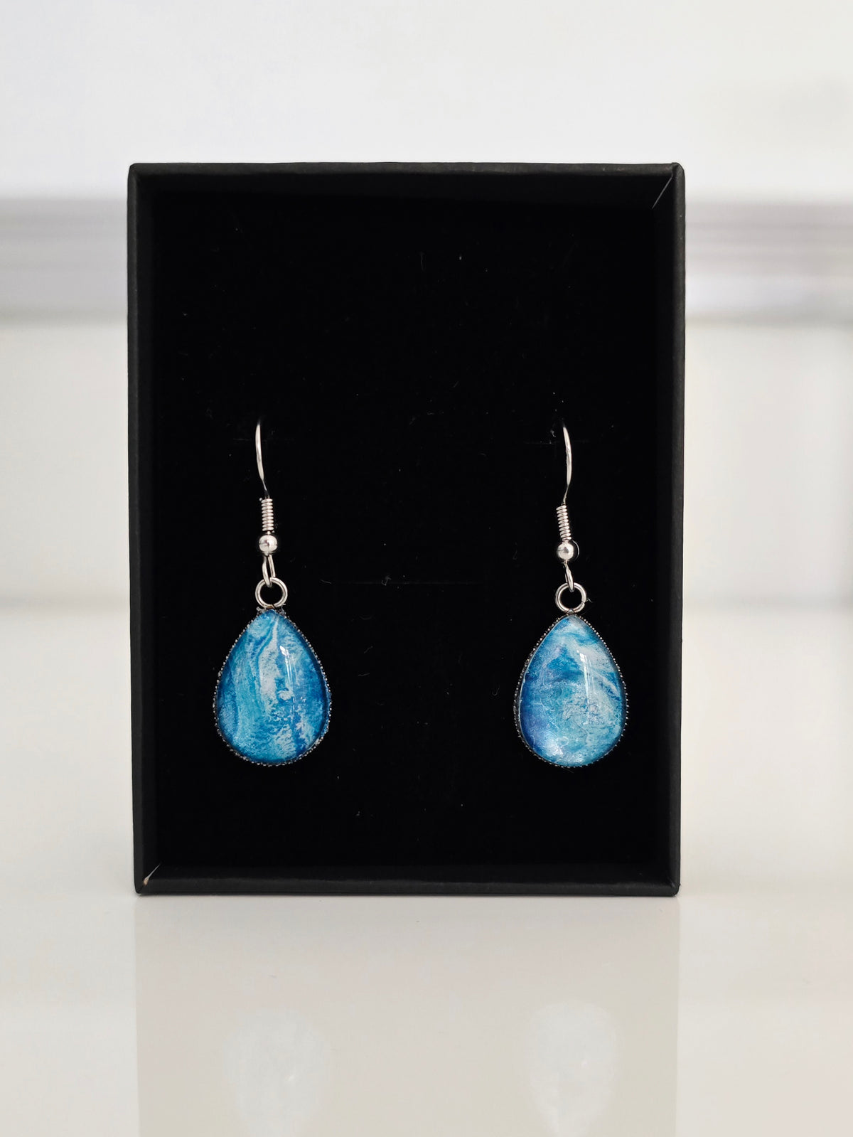 Hyams Beach - Recycled Paint Pour Dangle Earrings – One of a Kind Stainless Steel Earrings