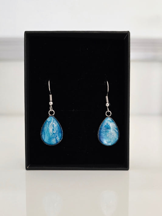 Hyams Beach - Recycled Paint Pour Dangle Earrings – One of a Kind Stainless Steel Earrings