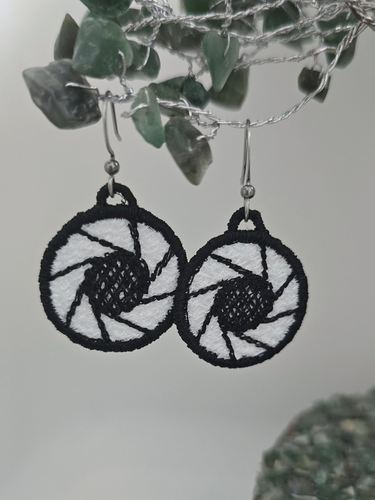 Camera Lens Shutter, Lightweight Embroidered Earrings with Hypoallergenic hooks