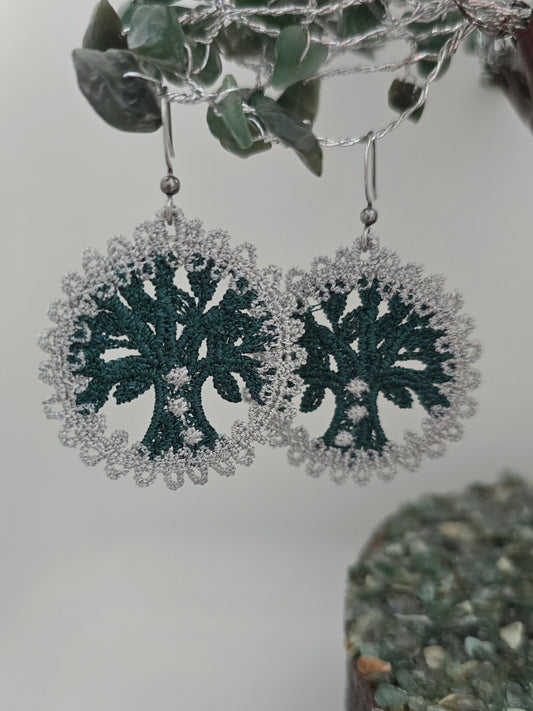Tree of Life Lightweight Embroidered Earrings with Hypoallergenic hooks