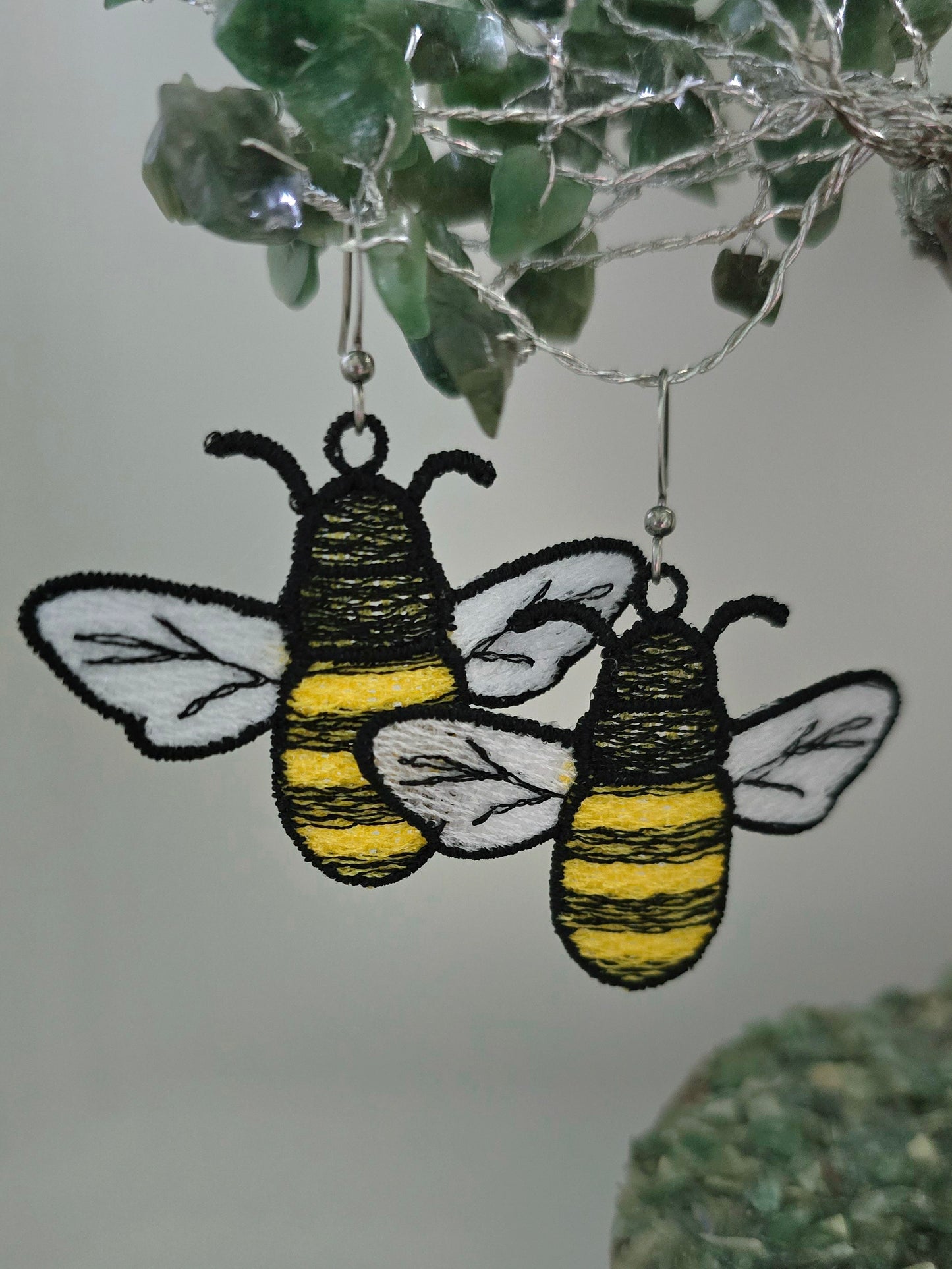 Bumble Bee Lightweight Embroidered Earrings with Hypoallergenic hooks