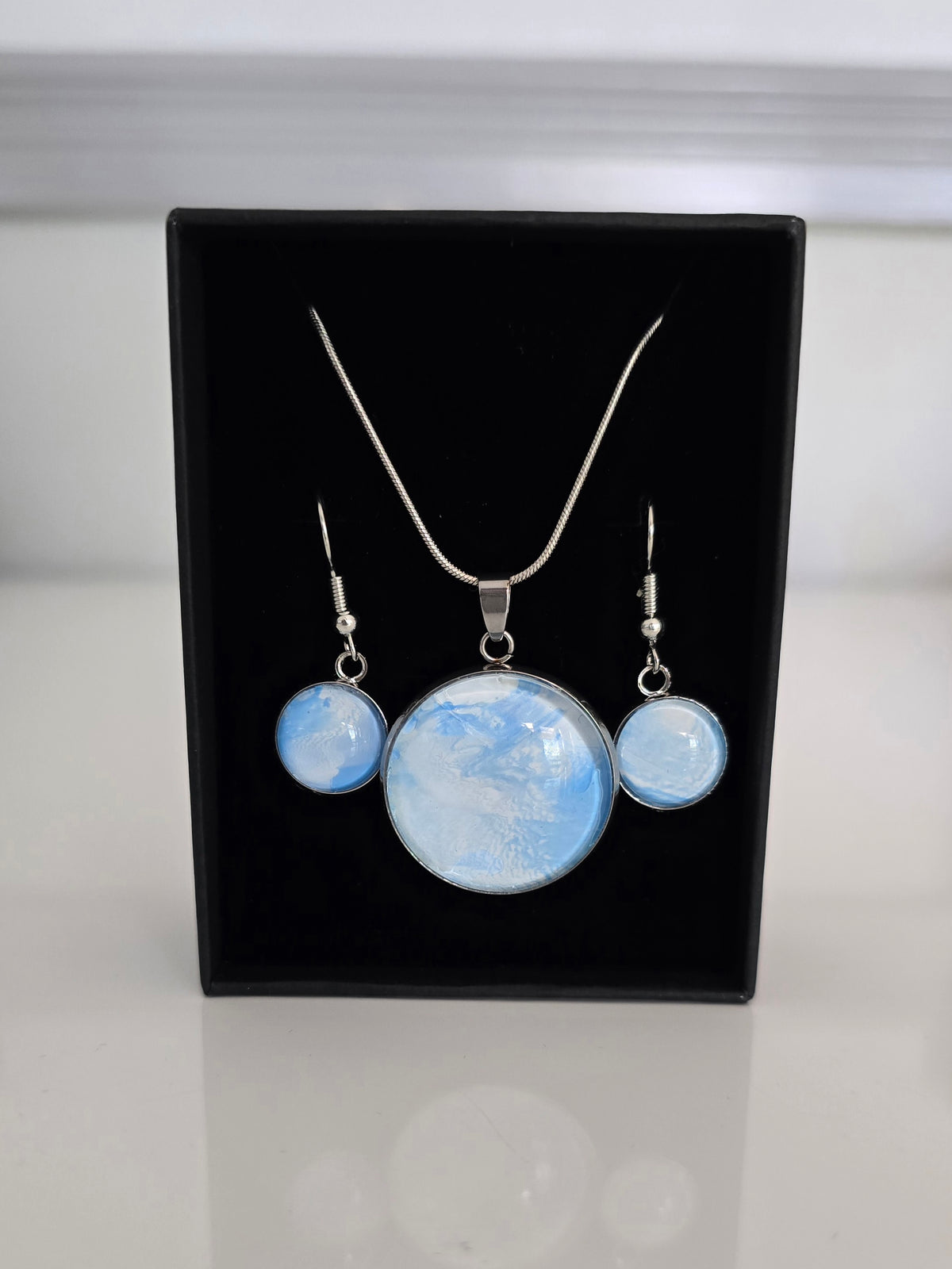 Sunflower - Recycled Paint Pour Jewellery Set – One of a Kind Stainless Steel Necklace & Earrings