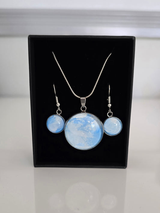 Sunflower - Recycled Paint Pour Jewellery Set – One of a Kind Stainless Steel Necklace & Earrings