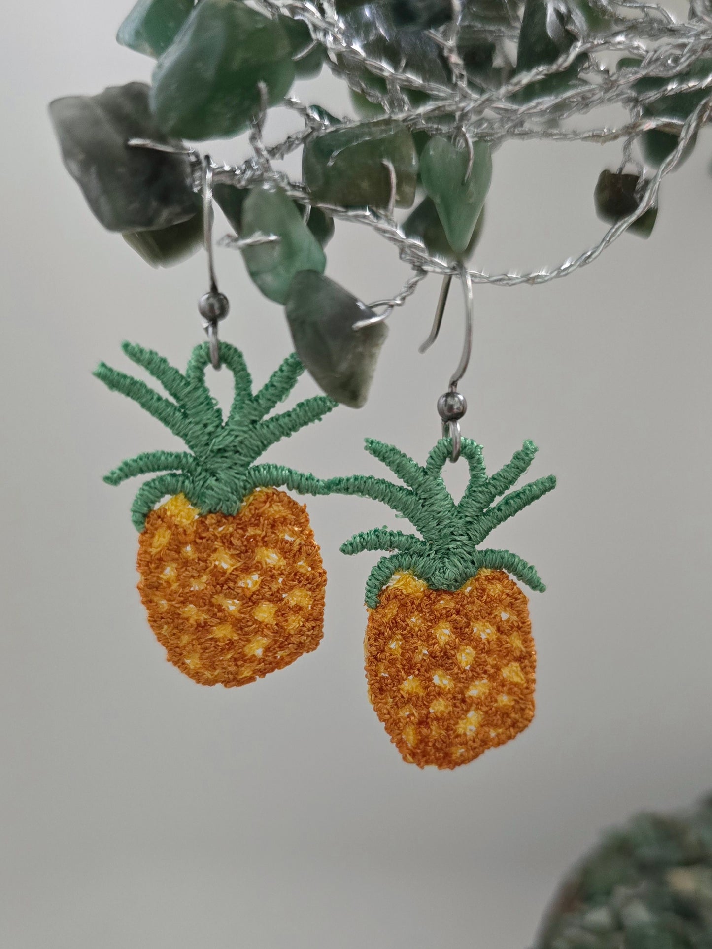 Pineapple Lightweight Embroidered Earrings with Hypoallergenic hooks