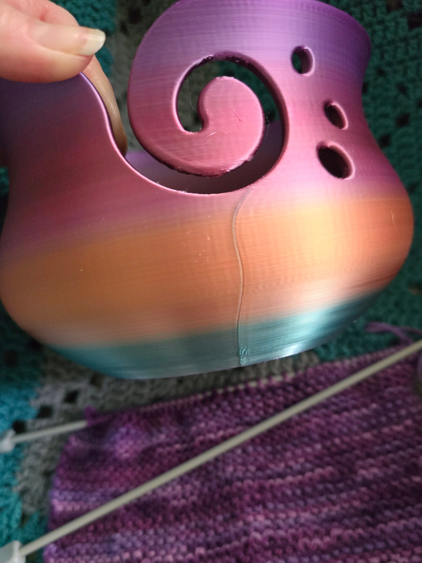 Large Rainbow Yarn Bowl, 3D Printed