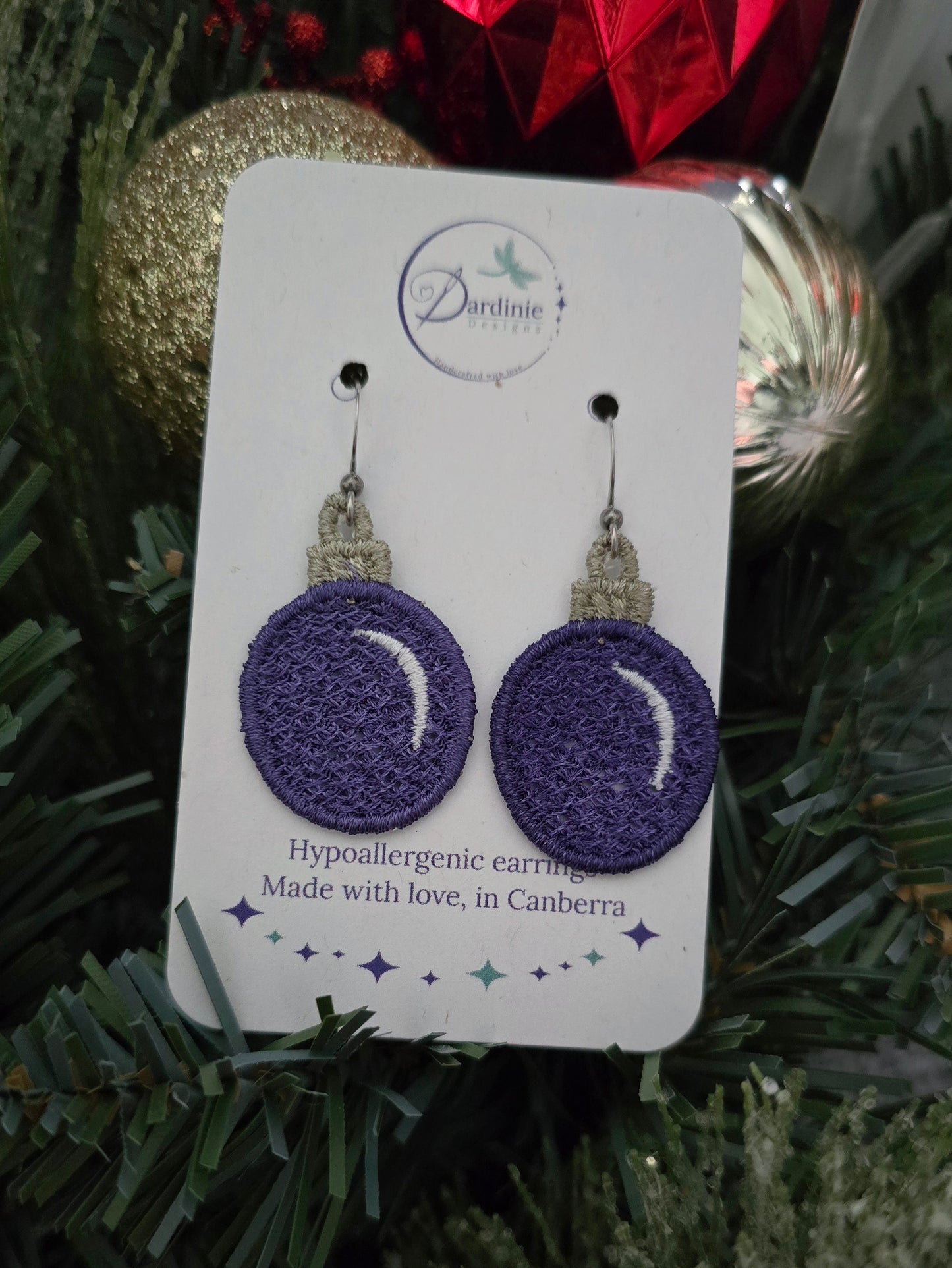 Christmas Bauble Lightweight Embroidered Earrings with Hypoallergenic hooks