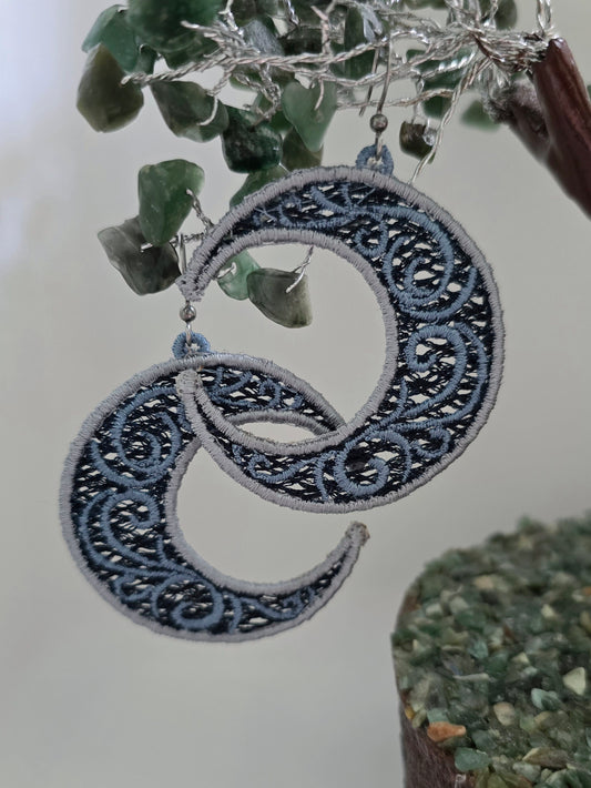 Extra Large Moons Lightweight Embroidered Earrings with Hypoallergenic hooks