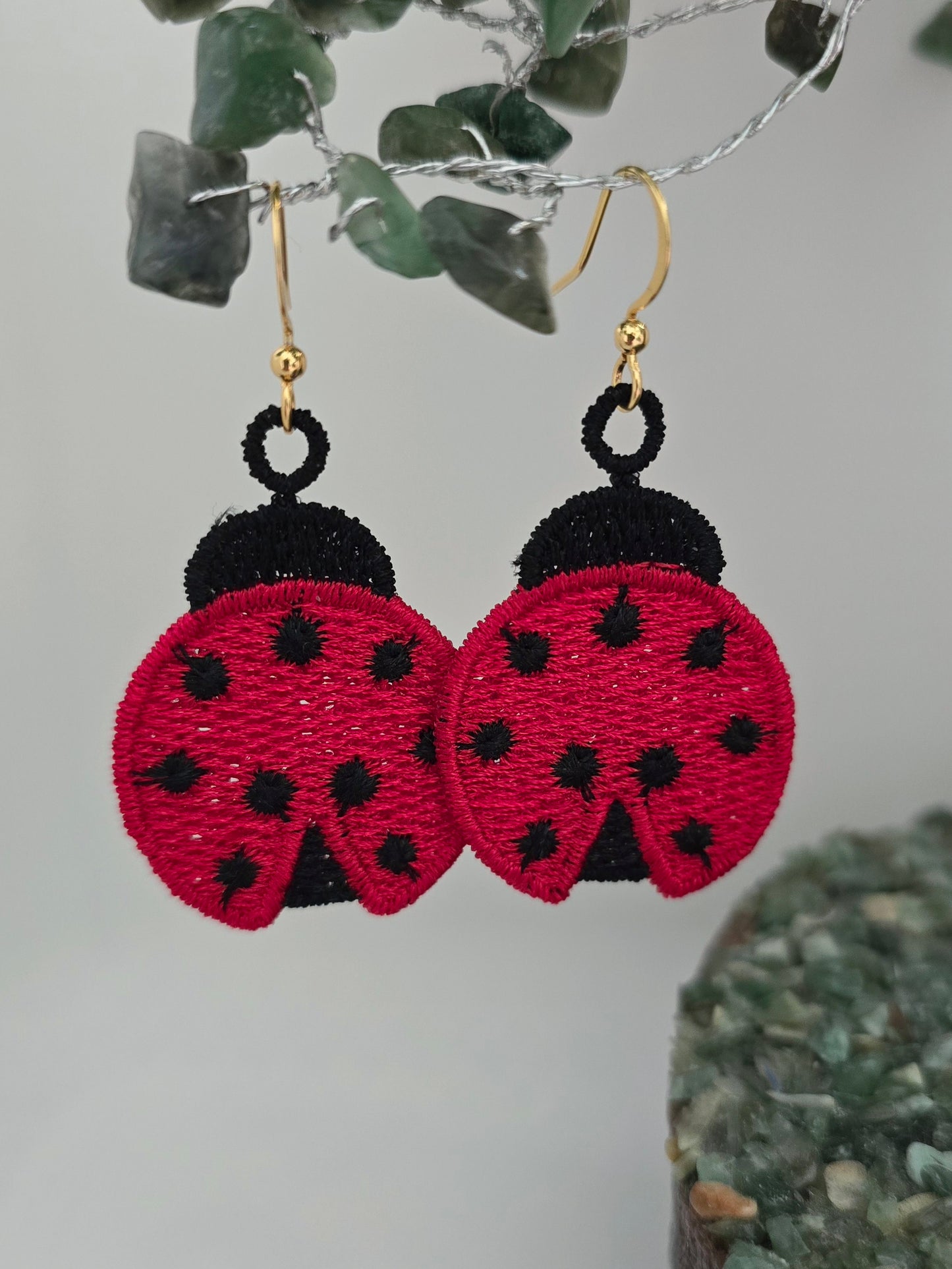 Ladybird / Ladybug Lightweight Embroidered Earrings with Hypoallergenic hooks