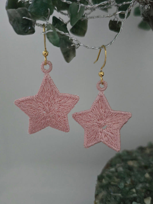 Star Lightweight Embroidered Earrings with Hypoallergenic hooks