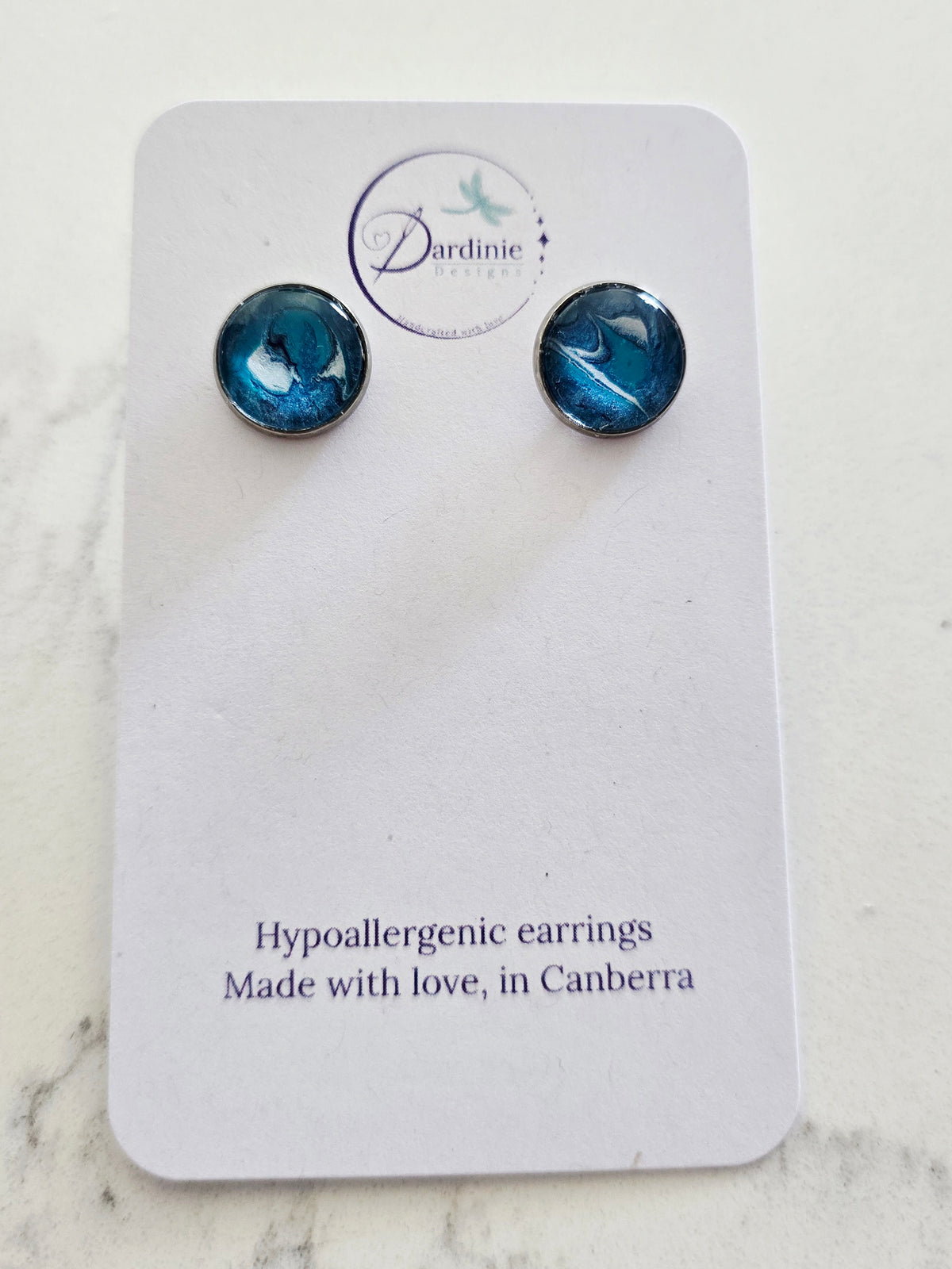 Recycled Paint Pour Stud Earrings – One of a Kind Stainless Steel Earrings
