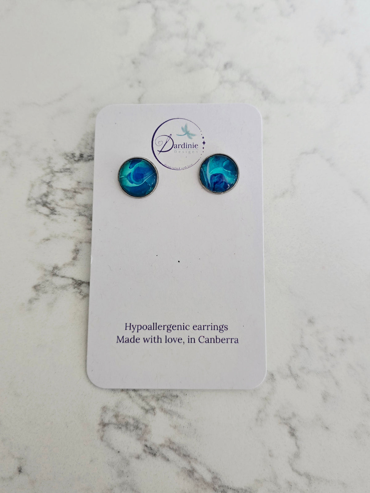 Recycled Paint Pour Stud Earrings – One of a Kind Stainless Steel Earrings
