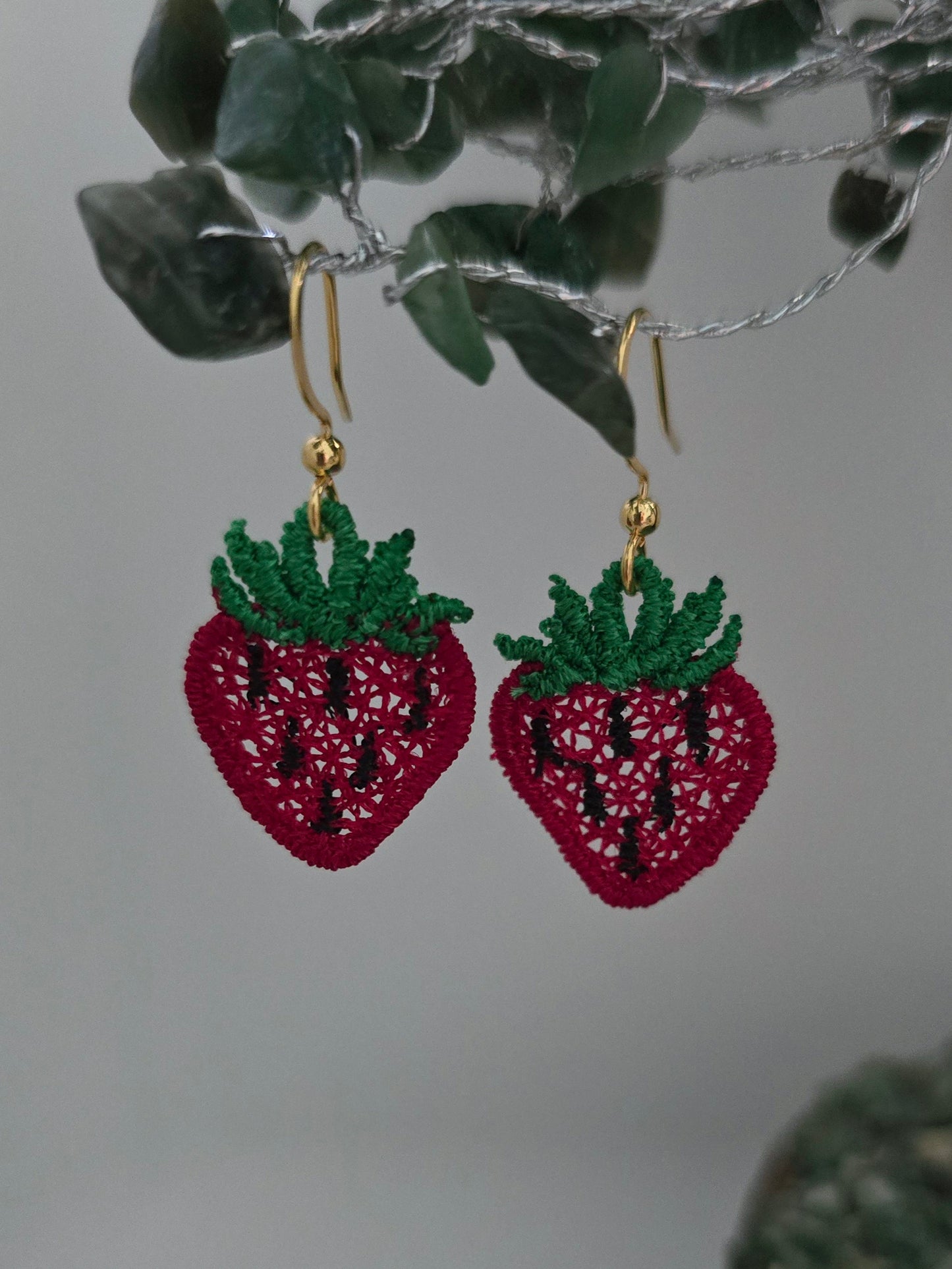 Strawberry Lightweight Embroidered Earrings with Hypoallergenic hooks