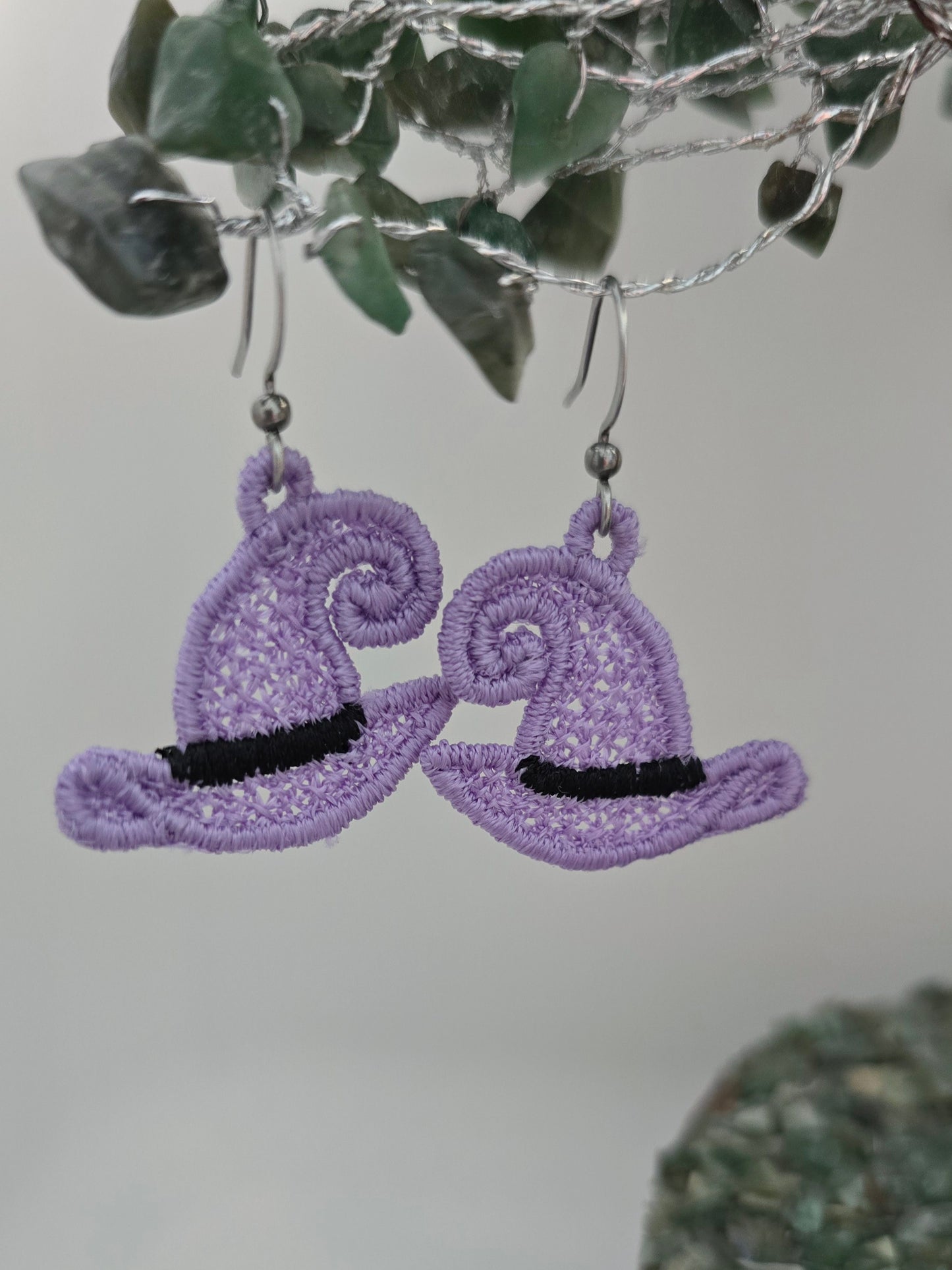 Halloween Glow in the Dark Witches Hat Lightweight Embroidered Earrings with Hypoallergenic hooks