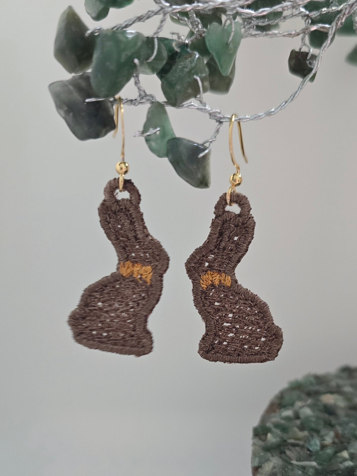 Chocolate Easter Bunny Lightweight Embroidered Earrings with Hypoallergenic hooks