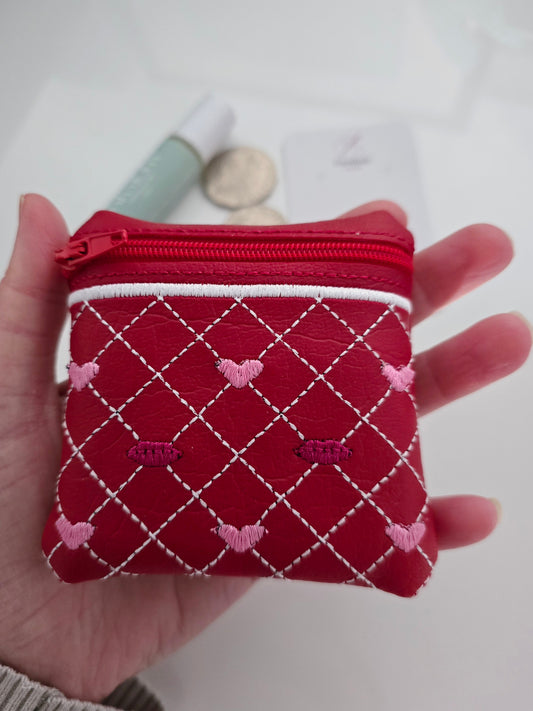 Quilted Heart Valentine's Day Vinyl Coin Purse - Zip Bag