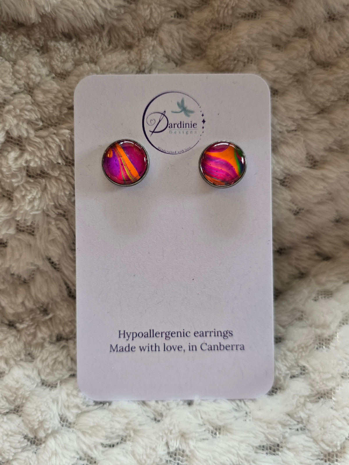 Recycled Paint Pour Stud Earrings – One of a Kind Stainless Steel Earrings