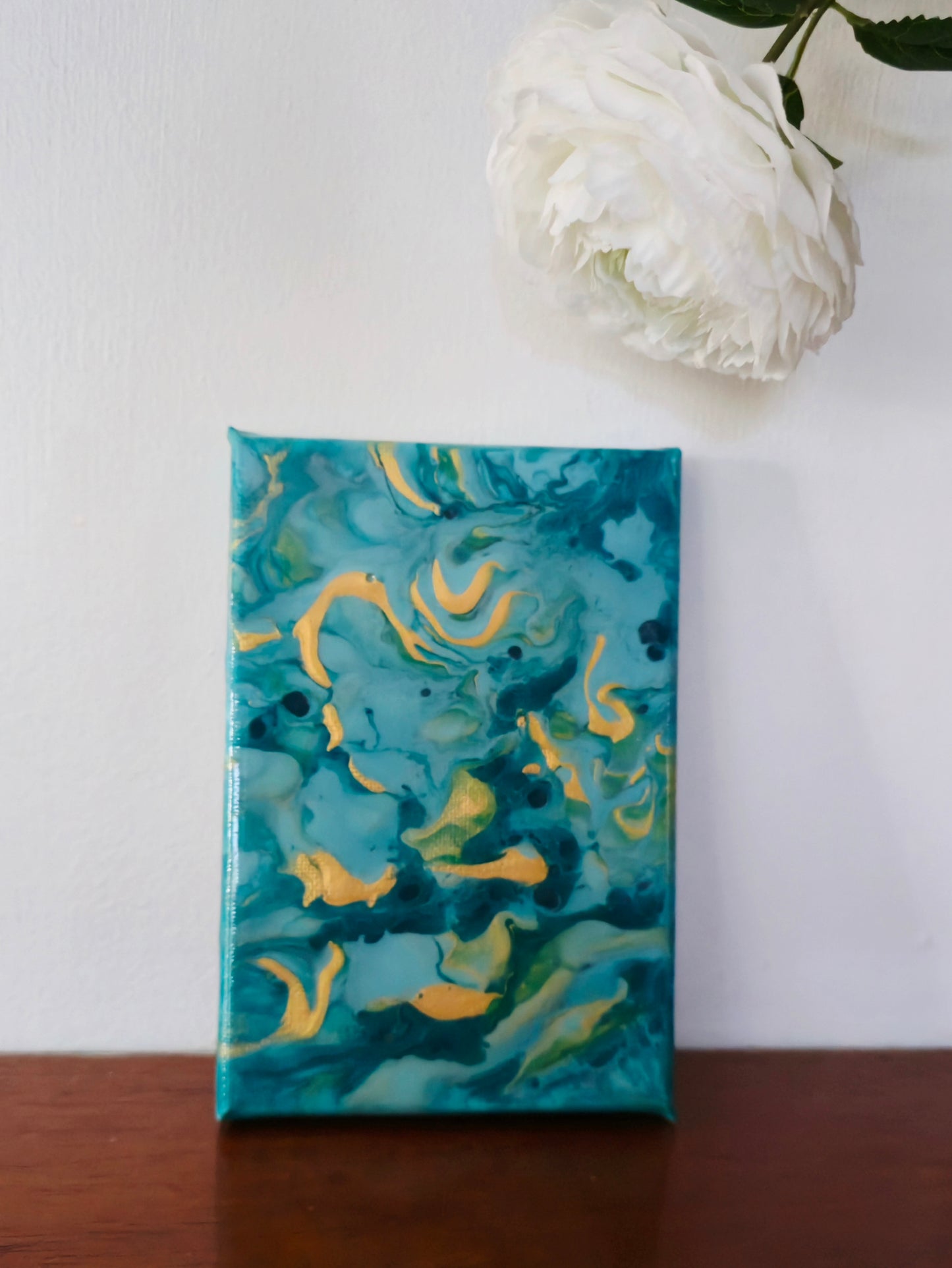 Green and Gold - Original Abstract Acrylic Pour Painting by Australian Artist - one of a kind