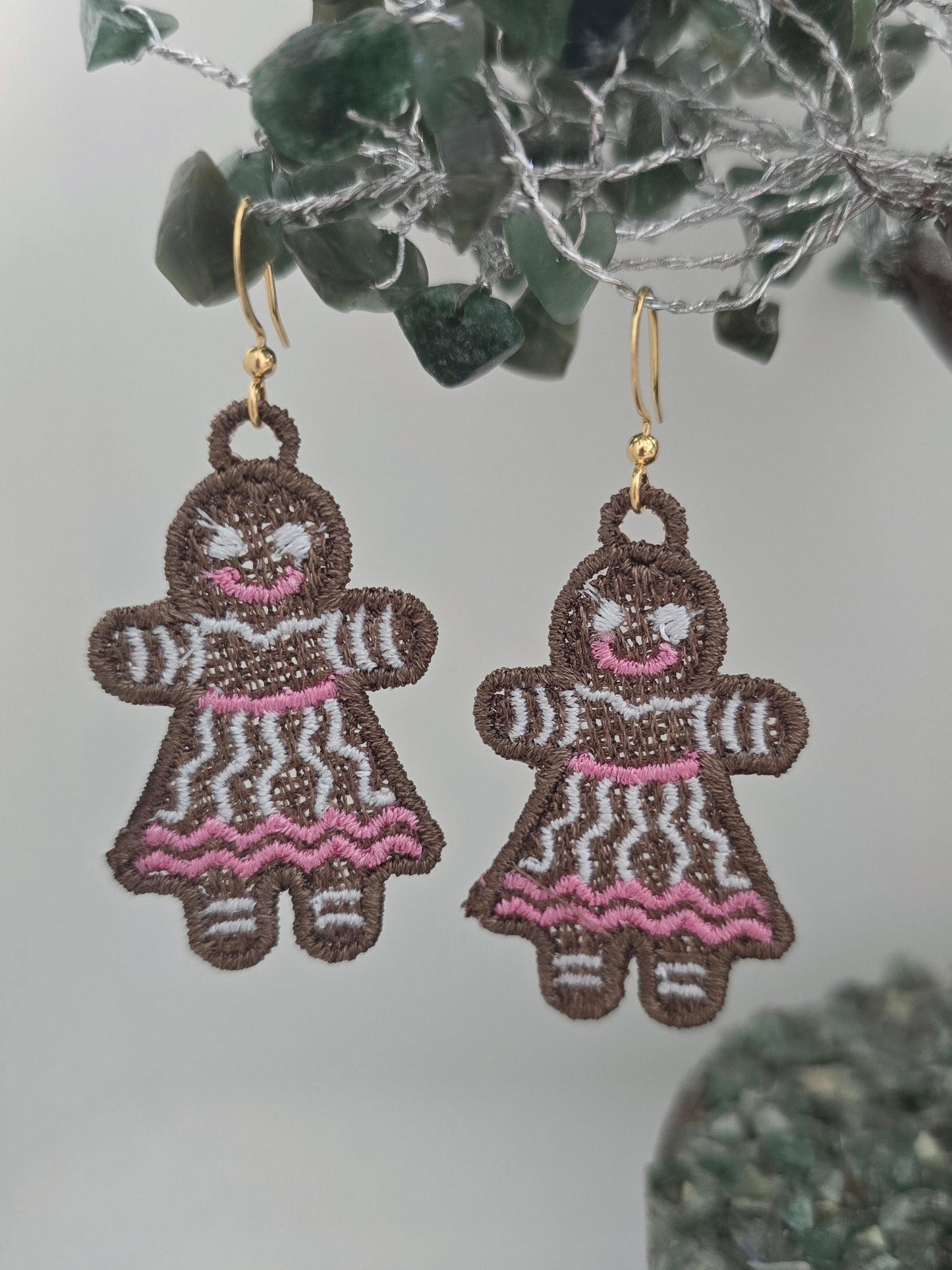 Christmas Gingerbread Girl Lightweight Embroidered Earrings with Hypoallergenic hooks