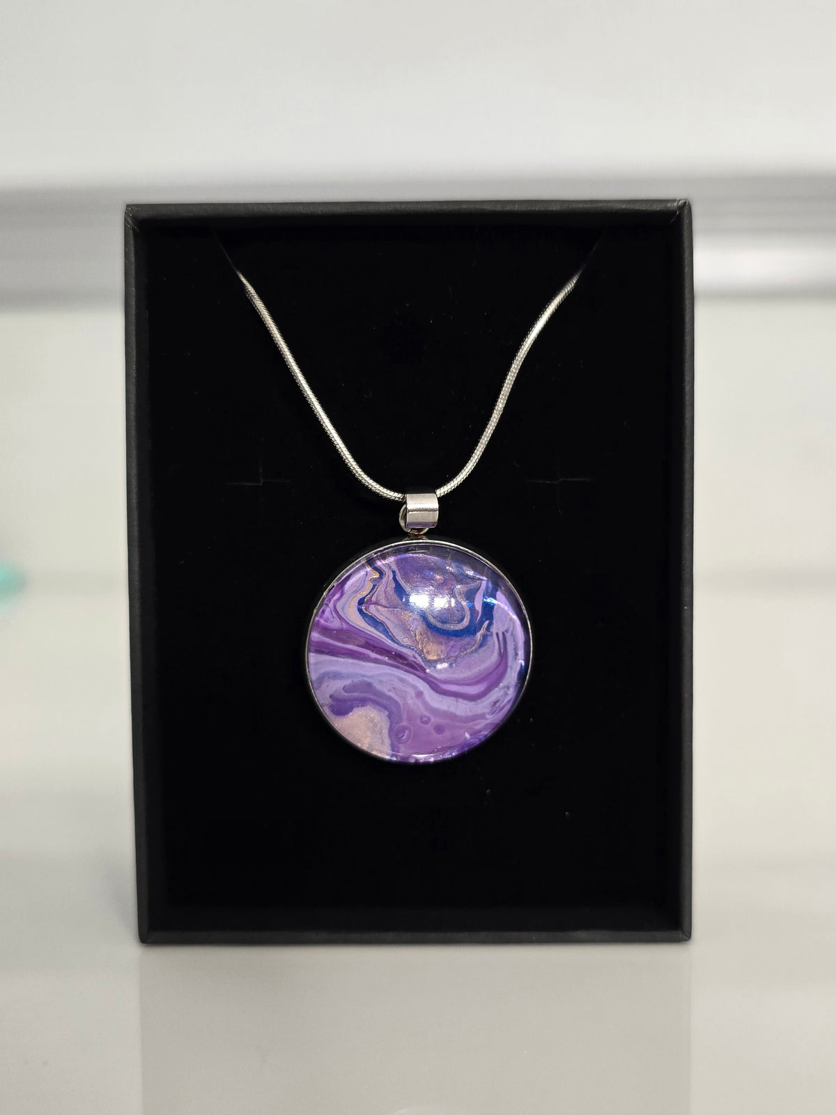 Recycled Paint Pour Jewellery – One of a Kind Stainless Steel Necklace
