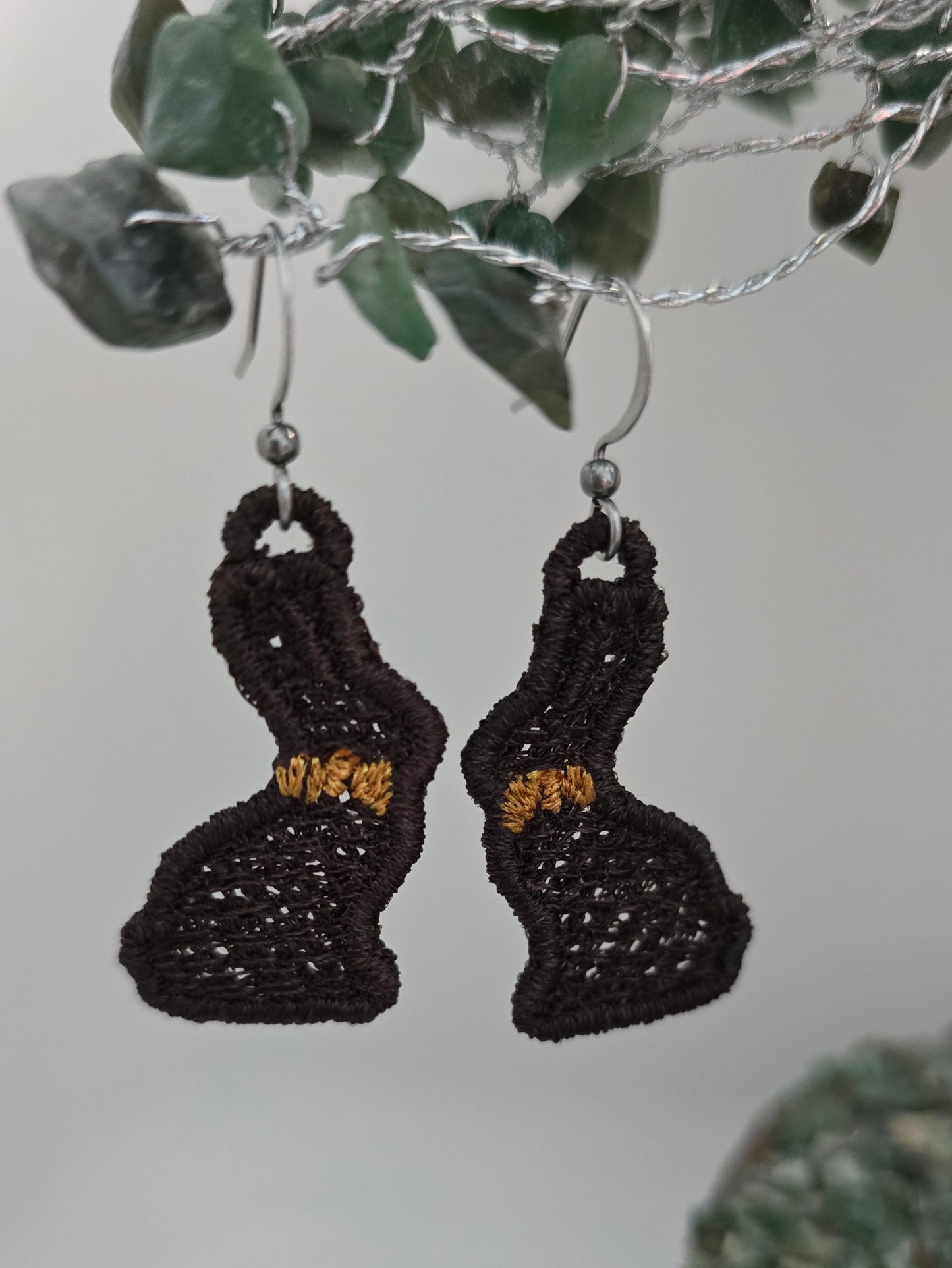 Chocolate Easter Bunny Lightweight Embroidered Earrings with Hypoallergenic hooks