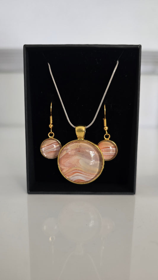 Recycled Paint Pour Jewellery Set – One of a Kind Stainless Steel Necklace & Earrings