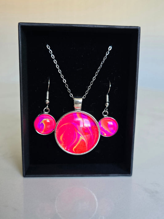 Recycled Paint Pour Jewellery Set – One of a Kind Stainless Steel Necklace & Earrings