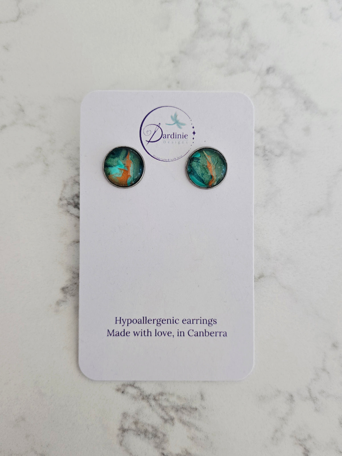 Recycled Paint Pour Stud Earrings – One of a Kind Stainless Steel Earrings