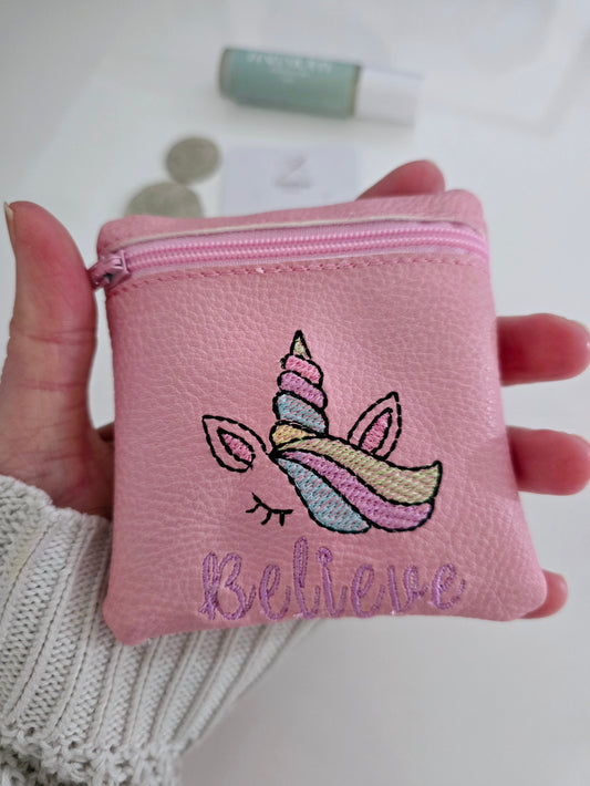Pink Rainbow Unicorn Vinyl Coin Purse - Zip Bag