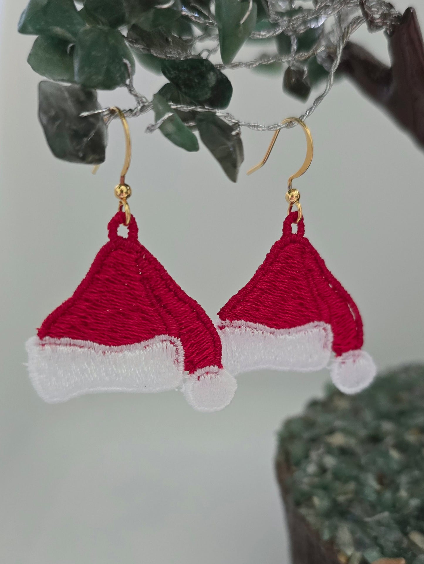 Christmas Santa Hat Lightweight Embroidered Earrings with Hypoallergenic hooks
