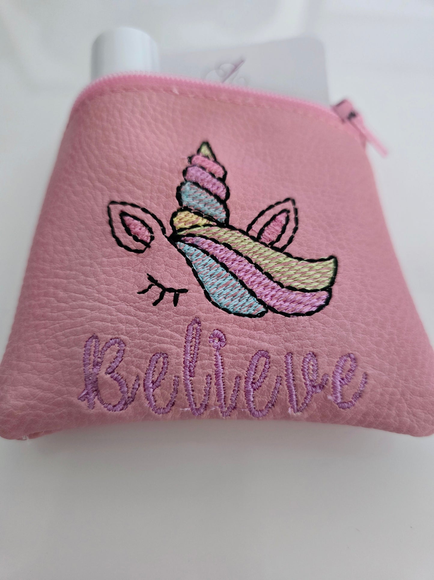 Pink Rainbow Unicorn Vinyl Coin Purse - Zip Bag