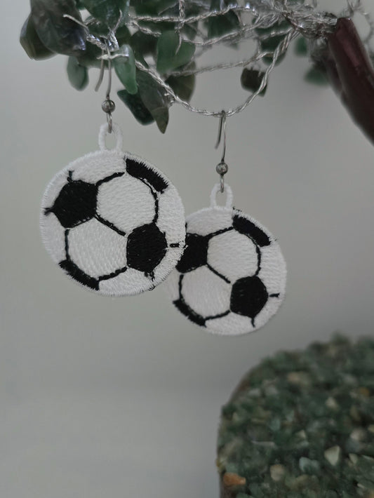 Soccer Ball Lightweight Embroidered Earrings with Hypoallergenic hooks