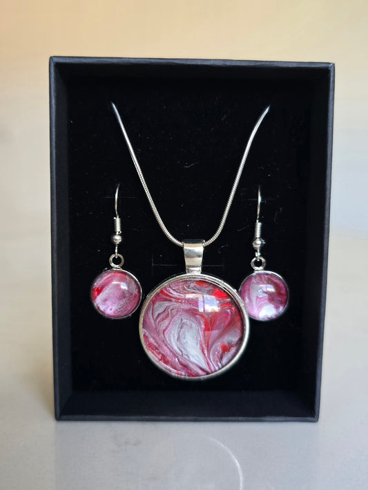 Recycled Paint Pour Jewellery Set – One of a Kind Stainless Steel Necklace & Earrings