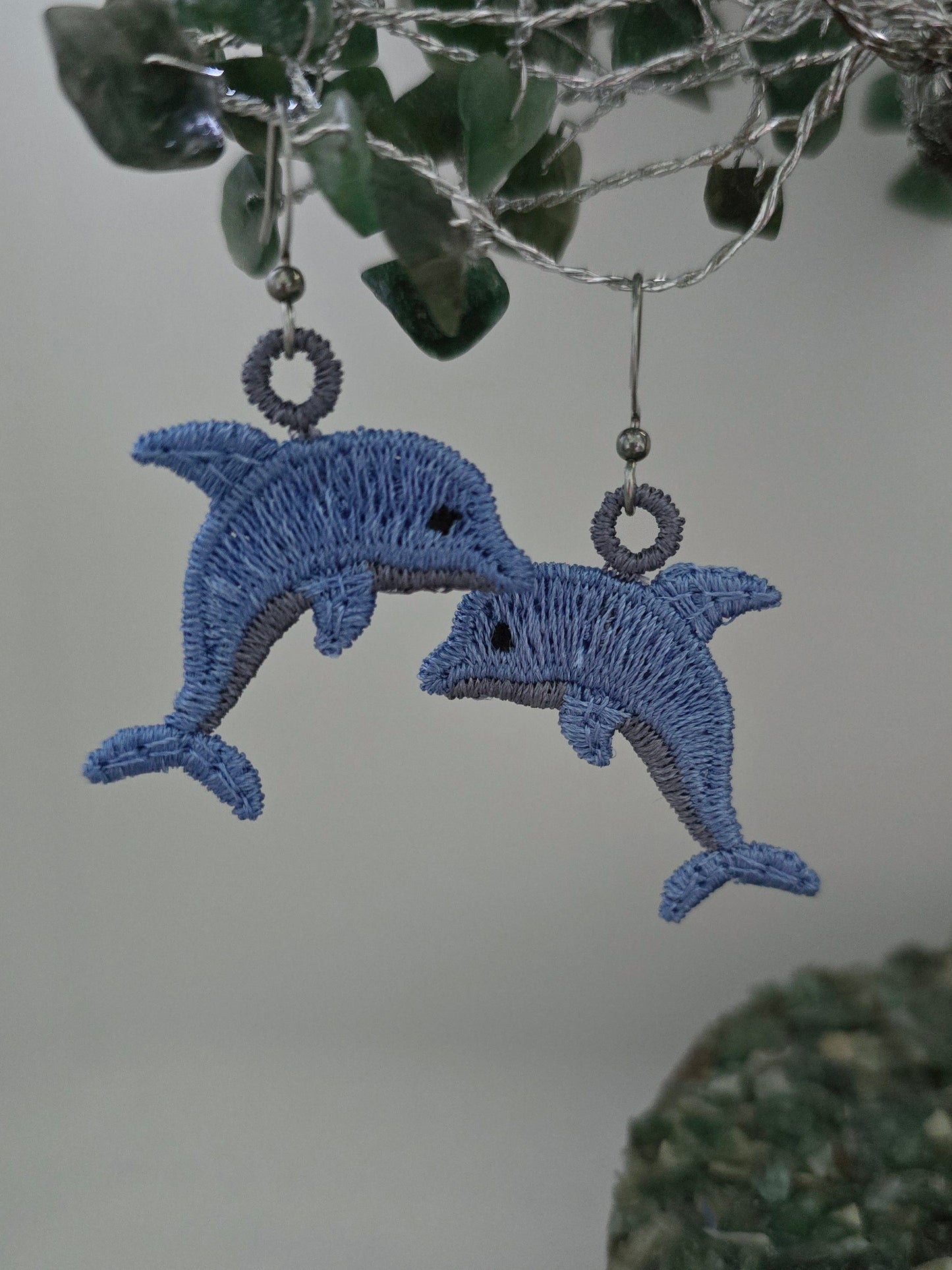 Dolphin Lightweight Embroidered Earrings with Hypoallergenic hooks